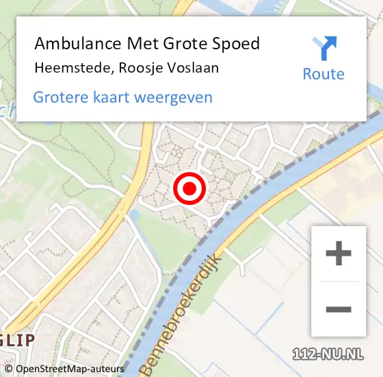 Locatie op kaart van de 112 melding: Ambulance Met Grote Spoed Naar Heemstede, Roosje Voslaan op 10 december 2021 06:56