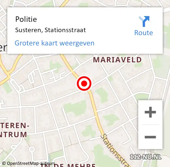 Locatie op kaart van de 112 melding: Politie Susteren, Stationsstraat op 10 december 2021 07:12