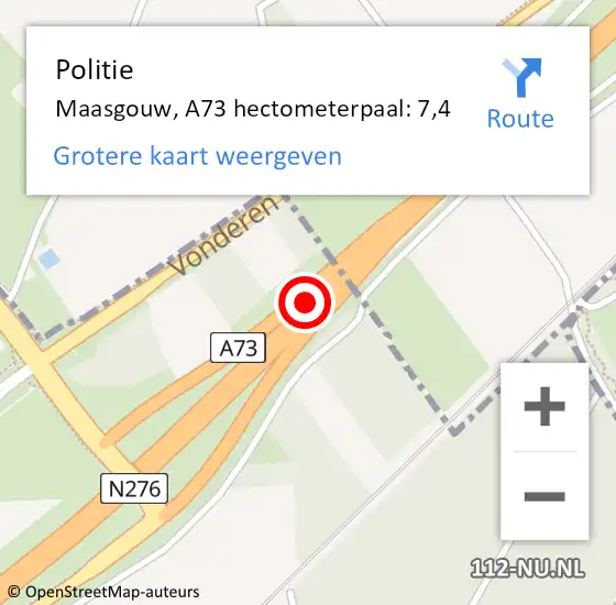 Locatie op kaart van de 112 melding: Politie Maasgouw, A73 hectometerpaal: 7,4 op 10 december 2021 07:59
