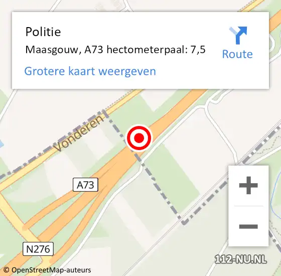 Locatie op kaart van de 112 melding: Politie Maasgouw, A73 hectometerpaal: 7,5 op 10 december 2021 08:00