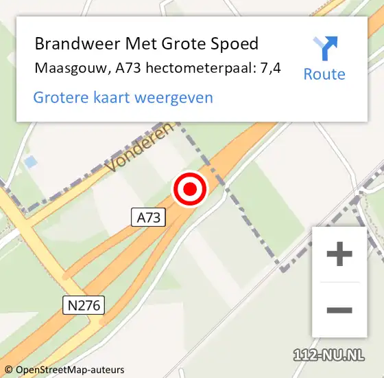 Locatie op kaart van de 112 melding: Brandweer Met Grote Spoed Naar Maasgouw, A73 hectometerpaal: 7,4 op 10 december 2021 08:01