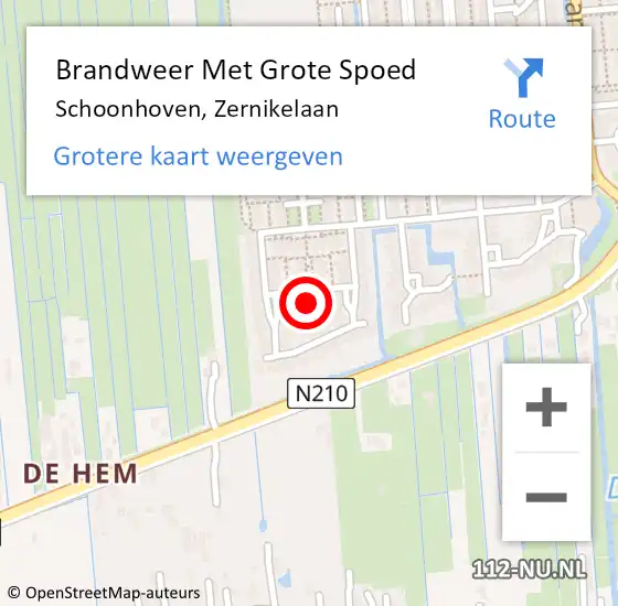 Locatie op kaart van de 112 melding: Brandweer Met Grote Spoed Naar Schoonhoven, Zernikelaan op 10 december 2021 08:35