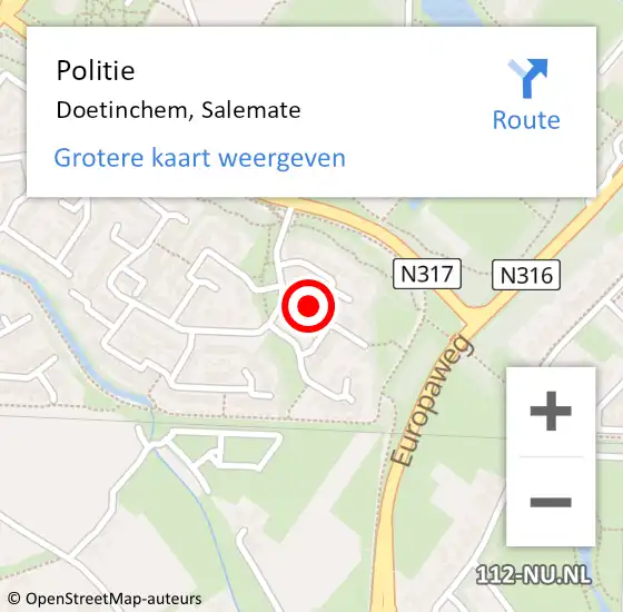 Locatie op kaart van de 112 melding: Politie Doetinchem, Salemate op 10 december 2021 09:05