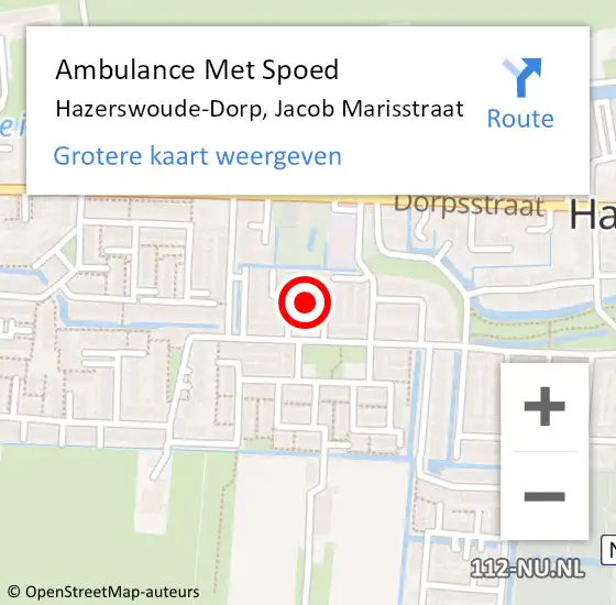 Locatie op kaart van de 112 melding: Ambulance Met Spoed Naar Hazerswoude-Dorp, Jacob Marisstraat op 10 december 2021 09:16