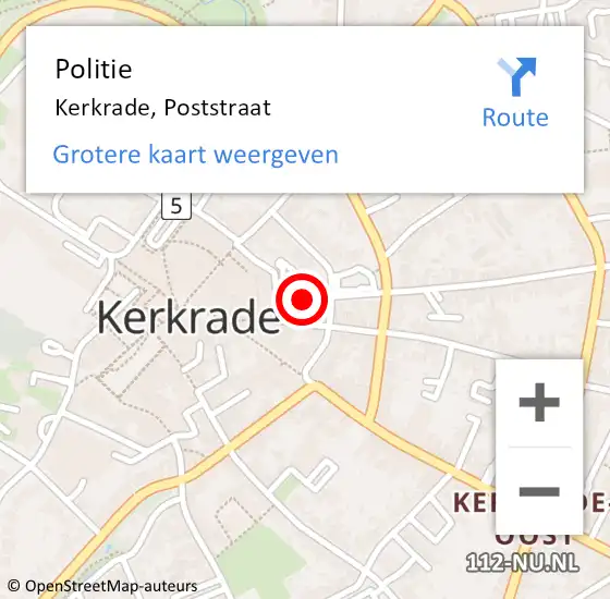 Locatie op kaart van de 112 melding: Politie Kerkrade, Poststraat op 10 december 2021 09:27