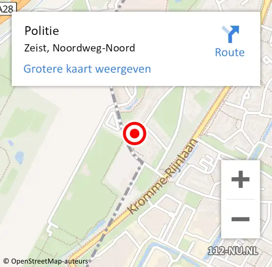 Locatie op kaart van de 112 melding: Politie Zeist, Noordweg-Noord op 10 december 2021 10:59