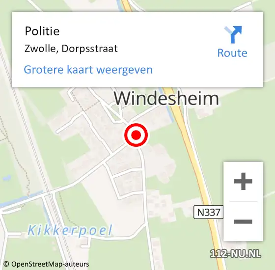 Locatie op kaart van de 112 melding: Politie Zwolle, Dorpsstraat op 10 december 2021 11:04