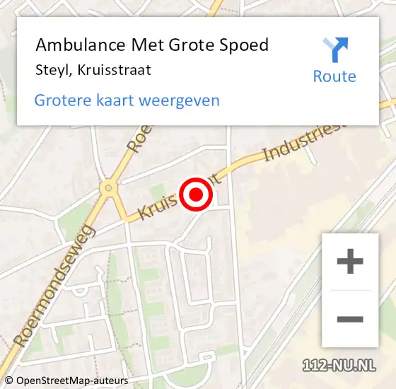 Locatie op kaart van de 112 melding: Ambulance Met Grote Spoed Naar Steyl, Kruisstraat op 10 december 2021 11:19