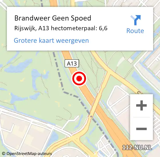 Locatie op kaart van de 112 melding: Brandweer Geen Spoed Naar Rijswijk, A13 hectometerpaal: 6,6 op 10 december 2021 12:47