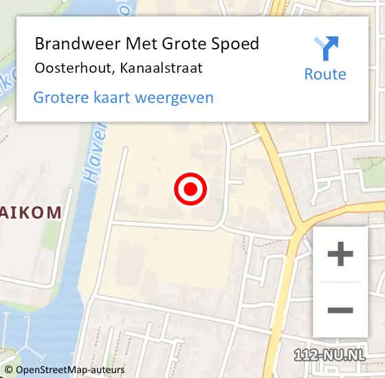 Locatie op kaart van de 112 melding: Brandweer Met Grote Spoed Naar Oosterhout, Kanaalstraat op 10 december 2021 13:14