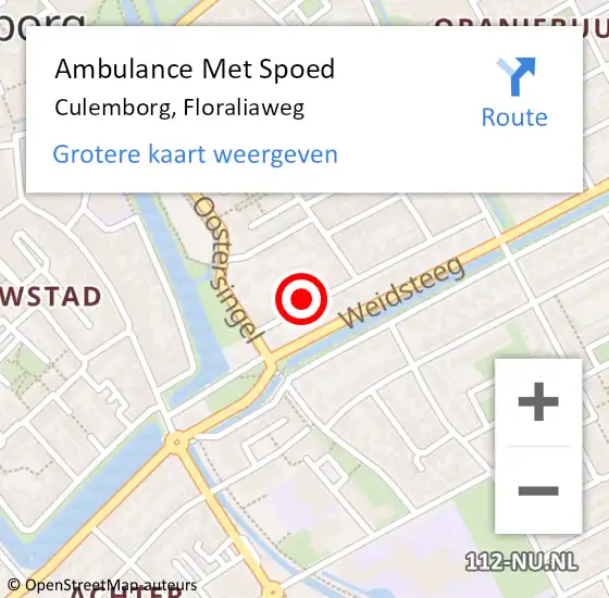 Locatie op kaart van de 112 melding: Ambulance Met Spoed Naar Culemborg, Floraliaweg op 10 december 2021 13:21