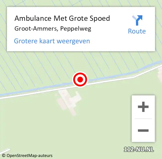 Locatie op kaart van de 112 melding: Ambulance Met Grote Spoed Naar Groot-Ammers, Peppelweg op 10 december 2021 13:34