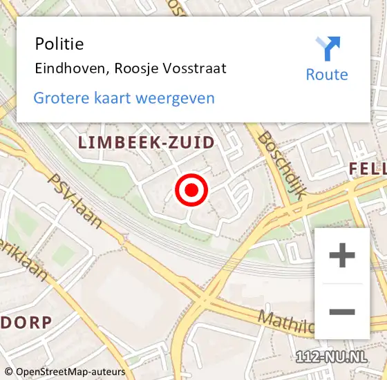 Locatie op kaart van de 112 melding: Politie Eindhoven, Roosje Vosstraat op 10 december 2021 14:03