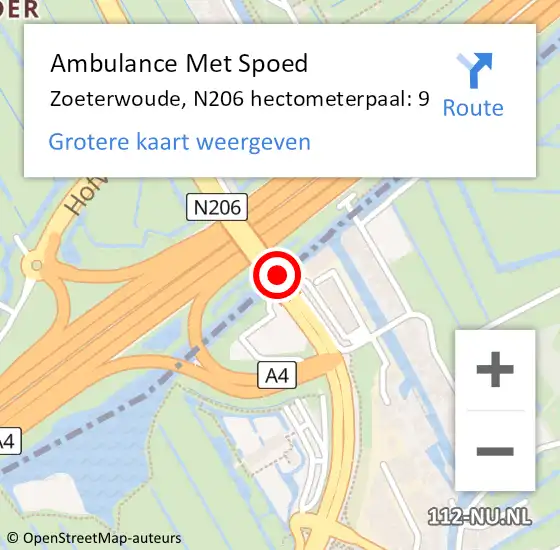 Locatie op kaart van de 112 melding: Ambulance Met Spoed Naar Zoeterwoude, N206 hectometerpaal: 9 op 10 december 2021 14:55