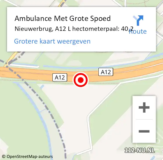 Locatie op kaart van de 112 melding: Ambulance Met Grote Spoed Naar Overberg, A12 L hectometerpaal: 88,3 op 1 juli 2014 21:25