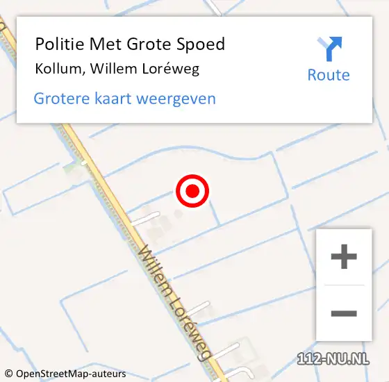 Locatie op kaart van de 112 melding: Politie Met Grote Spoed Naar Kollum, Willem Loréweg op 10 december 2021 15:28