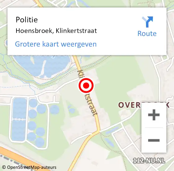 Locatie op kaart van de 112 melding: Politie Hoensbroek, Klinkertstraat op 1 juli 2014 21:27