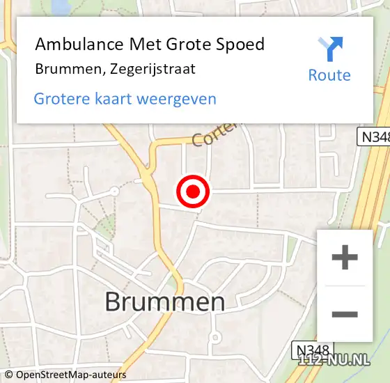 Locatie op kaart van de 112 melding: Ambulance Met Grote Spoed Naar Brummen, Zegerijstraat op 10 december 2021 16:16