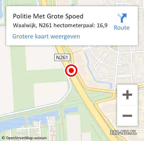 Locatie op kaart van de 112 melding: Politie Met Grote Spoed Naar Waalwijk, N261 hectometerpaal: 16,9 op 10 december 2021 17:22