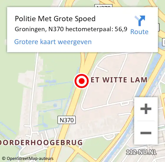 Locatie op kaart van de 112 melding: Politie Met Grote Spoed Naar Groningen, N370 hectometerpaal: 56,9 op 10 december 2021 17:23