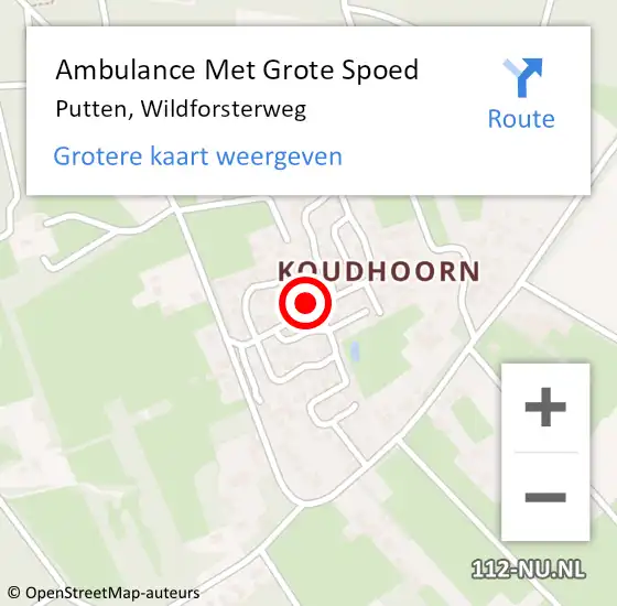 Locatie op kaart van de 112 melding: Ambulance Met Grote Spoed Naar Putten, Wildforsterweg op 10 december 2021 17:33