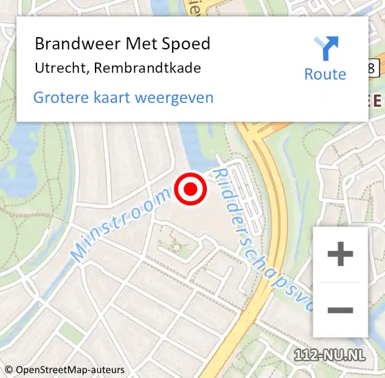 Locatie op kaart van de 112 melding: Brandweer Met Spoed Naar Utrecht, Rembrandtkade op 10 december 2021 17:35