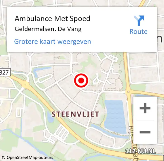 Locatie op kaart van de 112 melding: Ambulance Met Spoed Naar Geldermalsen, De Vang op 10 december 2021 17:37