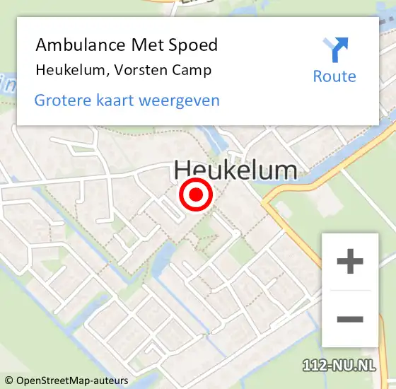 Locatie op kaart van de 112 melding: Ambulance Met Spoed Naar Heukelum, Vorsten Camp op 10 december 2021 17:50