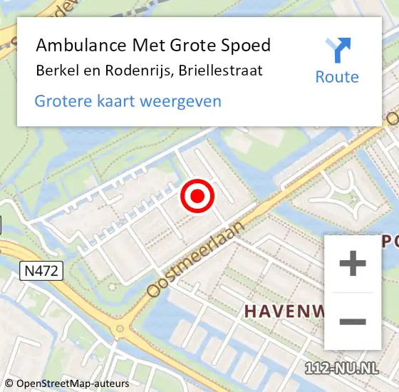 Locatie op kaart van de 112 melding: Ambulance Met Grote Spoed Naar Berkel en Rodenrijs, Briellestraat op 10 december 2021 18:28