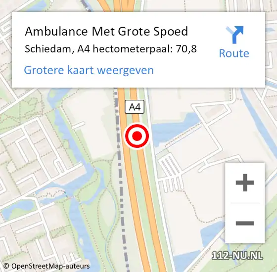 Locatie op kaart van de 112 melding: Ambulance Met Grote Spoed Naar Schiedam, A4 hectometerpaal: 70,8 op 10 december 2021 18:32