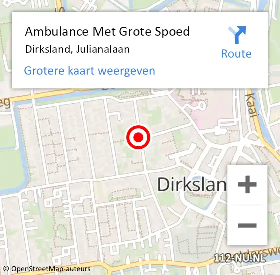 Locatie op kaart van de 112 melding: Ambulance Met Grote Spoed Naar Dirksland, Julianalaan op 10 december 2021 18:34