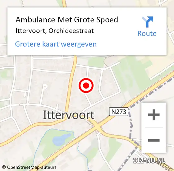 Locatie op kaart van de 112 melding: Ambulance Met Grote Spoed Naar Ittervoort, Orchideestraat op 10 december 2021 18:53