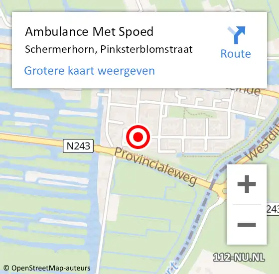 Locatie op kaart van de 112 melding: Ambulance Met Spoed Naar Schermerhorn, Pinksterblomstraat op 10 december 2021 18:57