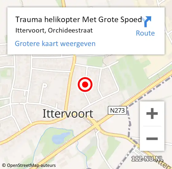 Locatie op kaart van de 112 melding: Trauma helikopter Met Grote Spoed Naar Ittervoort, Orchideestraat op 10 december 2021 18:59