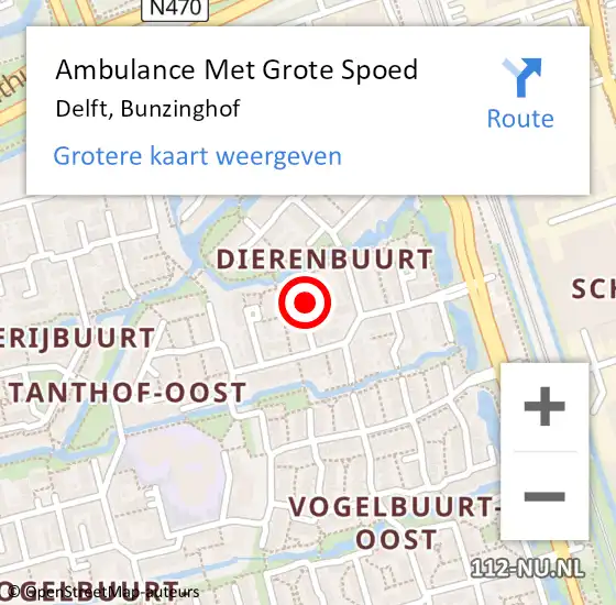 Locatie op kaart van de 112 melding: Ambulance Met Grote Spoed Naar Delft, Bunzinghof op 10 december 2021 18:59