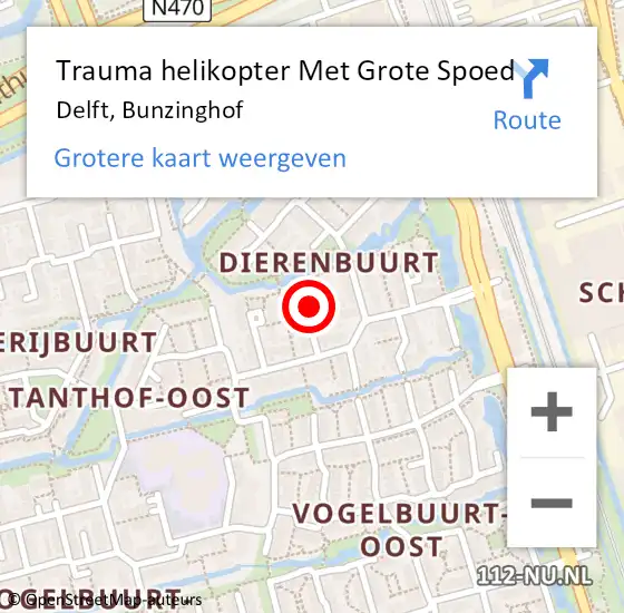 Locatie op kaart van de 112 melding: Trauma helikopter Met Grote Spoed Naar Delft, Bunzinghof op 10 december 2021 19:01