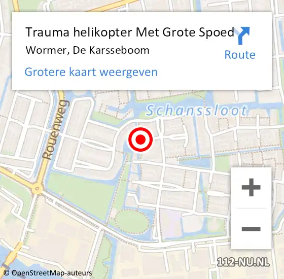 Locatie op kaart van de 112 melding: Trauma helikopter Met Grote Spoed Naar Wormer, De Karsseboom op 10 december 2021 19:15