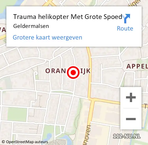 Locatie op kaart van de 112 melding: Trauma helikopter Met Grote Spoed Naar Geldermalsen op 10 december 2021 19:28