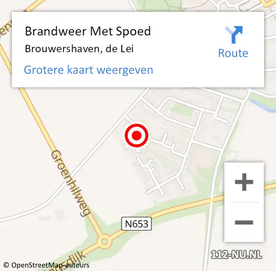 Locatie op kaart van de 112 melding: Brandweer Met Spoed Naar Brouwershaven, de Lei op 10 december 2021 19:35