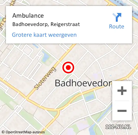 Locatie op kaart van de 112 melding: Ambulance Badhoevedorp, Reigerstraat op 10 december 2021 19:39