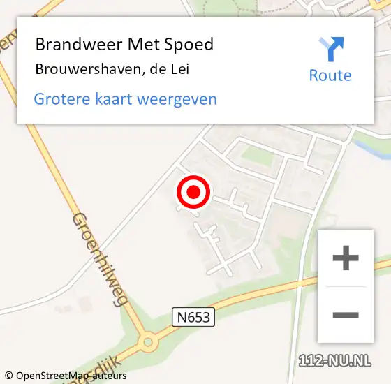 Locatie op kaart van de 112 melding: Brandweer Met Spoed Naar Brouwershaven, de Lei op 10 december 2021 19:48