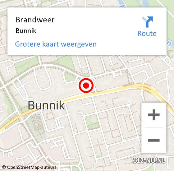 Locatie op kaart van de 112 melding: Brandweer Bunnik op 1 juli 2014 22:00