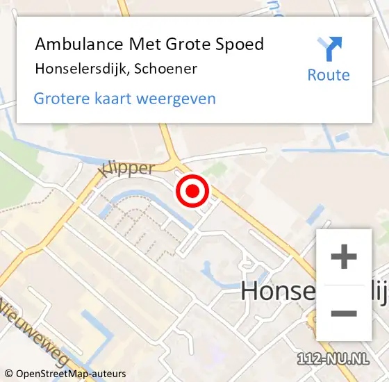 Locatie op kaart van de 112 melding: Ambulance Met Grote Spoed Naar Honselersdijk, Schoener op 10 december 2021 20:23