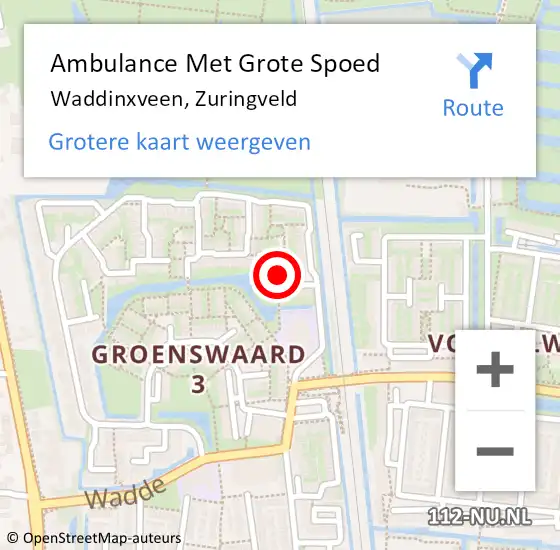 Locatie op kaart van de 112 melding: Ambulance Met Grote Spoed Naar Waddinxveen, Zuringveld op 10 december 2021 20:28