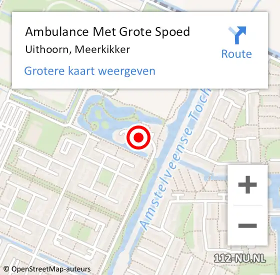 Locatie op kaart van de 112 melding: Ambulance Met Grote Spoed Naar Uithoorn, Meerkikker op 10 december 2021 20:37