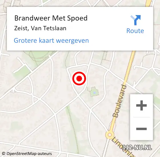 Locatie op kaart van de 112 melding: Brandweer Met Spoed Naar Zeist, Van Tetslaan op 10 december 2021 21:27