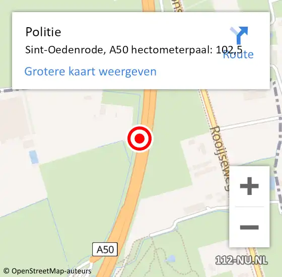 Locatie op kaart van de 112 melding: Politie Sint-Oedenrode, A50 hectometerpaal: 102,5 op 10 december 2021 21:34
