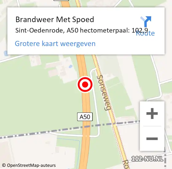 Locatie op kaart van de 112 melding: Brandweer Met Spoed Naar Sint-Oedenrode, A50 hectometerpaal: 102,9 op 10 december 2021 21:37