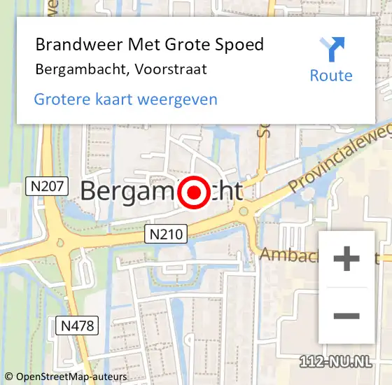 Locatie op kaart van de 112 melding: Brandweer Met Grote Spoed Naar Bergambacht, Voorstraat op 10 december 2021 21:46