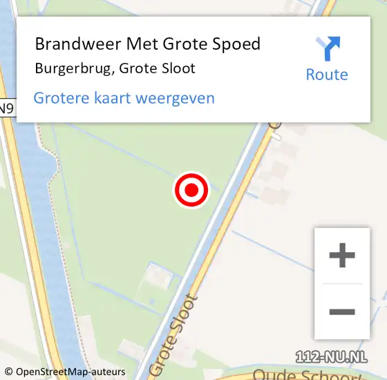 Locatie op kaart van de 112 melding: Brandweer Met Grote Spoed Naar Burgerbrug, Grote Sloot op 10 december 2021 21:58